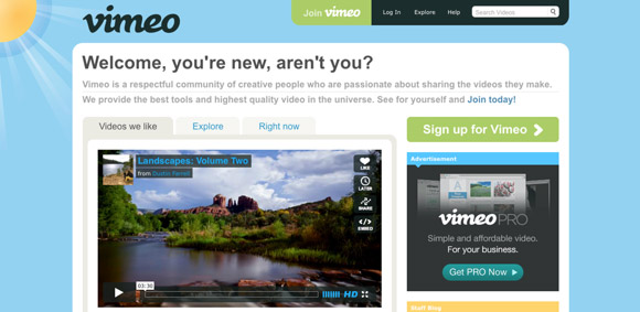 Example of beautiful web design - Vimeo.com