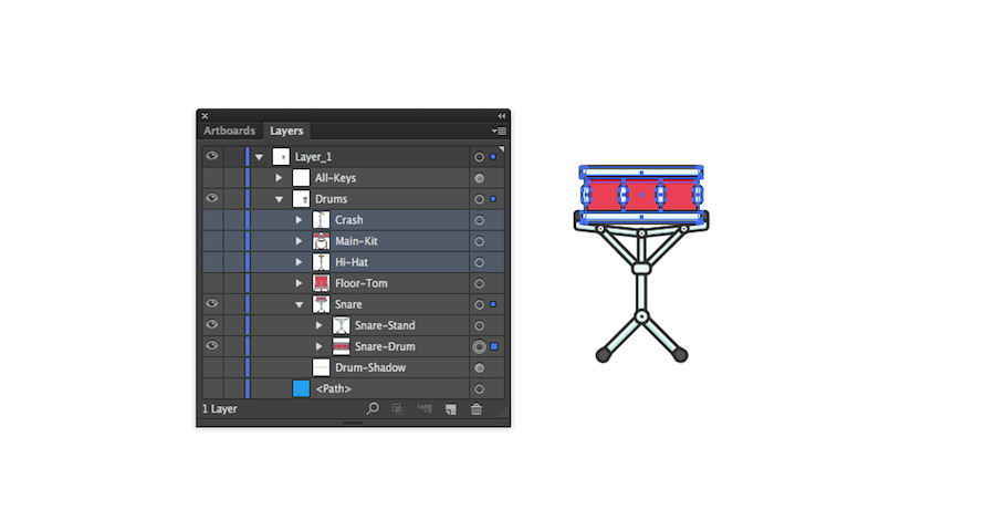 SVG layers with just the snare drum selected