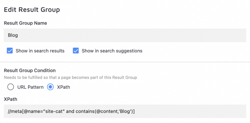 setting up result group for facetted search