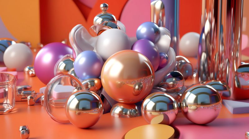 a composition of interesting 3d objects, shiny, glossy, pastel colors, cinema4d