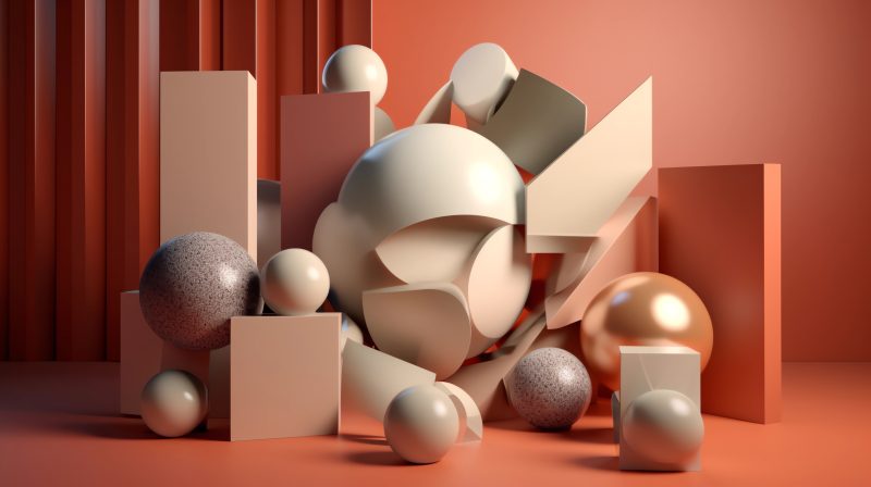 a composition of interesting 3D shapes, pearl color, C4D, studio lighting, oc rendering 