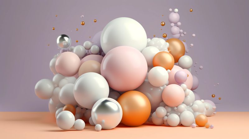 a composition of interesting 3D shapes, pearl color, pastel color theme, C4D, studio lighting, oc rendering