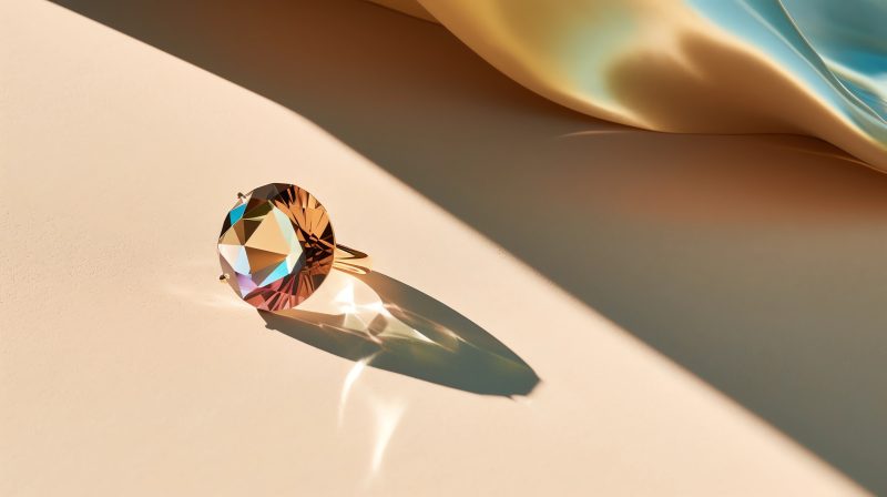 a piece of fine jewellery, rays of sunlight, pastel colors, professional photography, minimal background