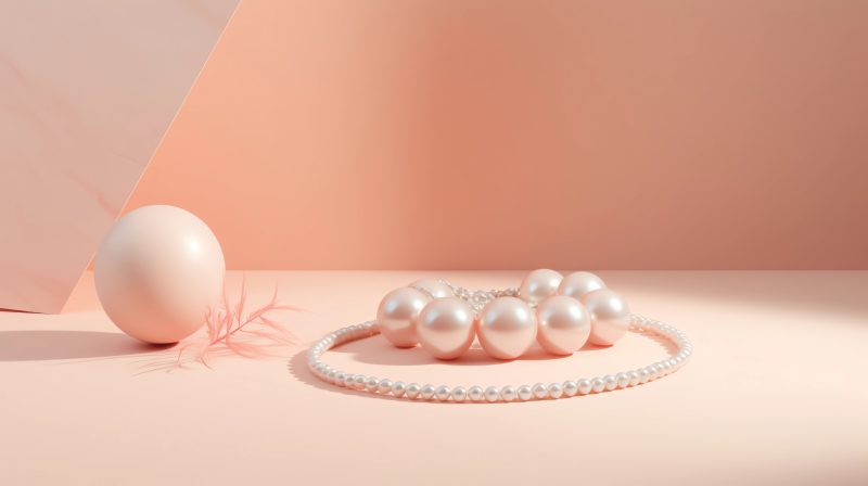 perl jewellry, minimal, editorial, rays of sunlight, pastel colors, professional photography, minimal background