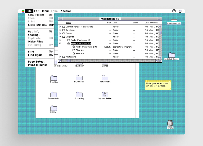 Screenshot of the Figma UI kit for 'Classic Macintosh'