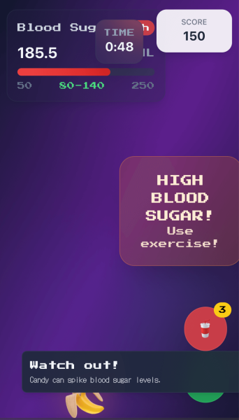 screenshot of early gameplay UI, notifications on screen, darker purple color scheme